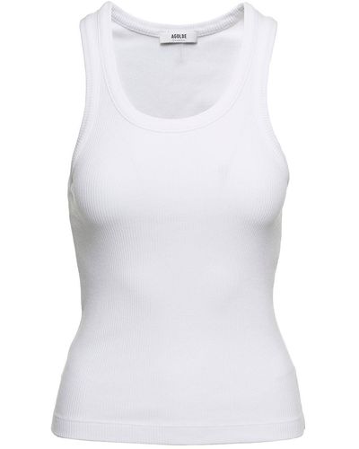Agolde Ribbed Tank Top With U Neckline - White