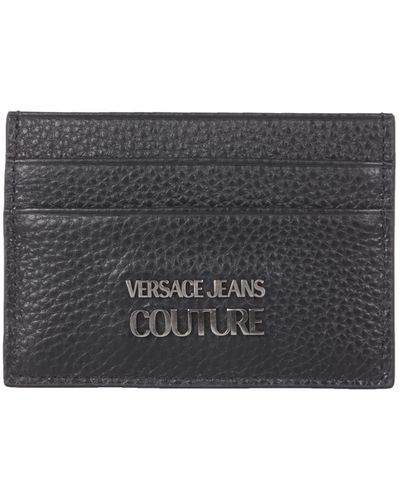 Versace Leather Card Holder With Logo - Black