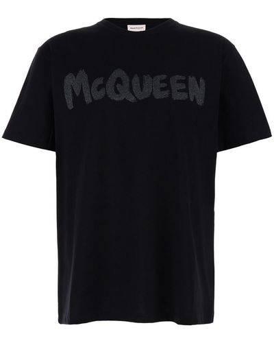Alexander McQueen T-Shirt With Glitter Logo Print - Black