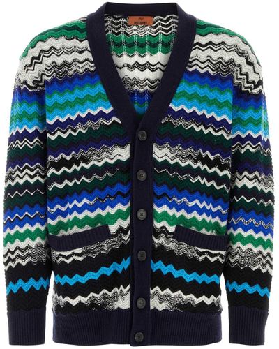 Missoni Embroidered Stretch Wool Blend Cardigan - Blue