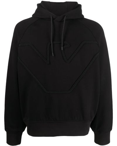 Emporio Armani Logo-embroidered Cotton Hoodie - Black