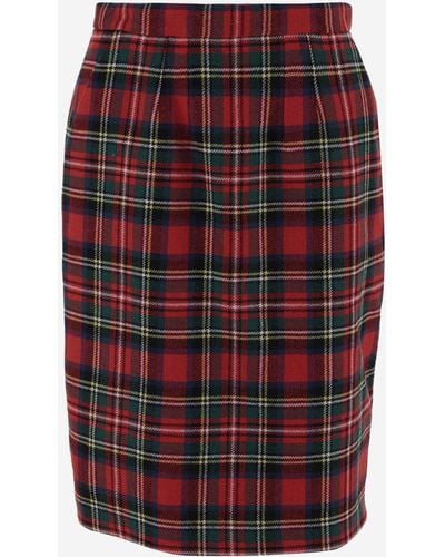 Saint Laurent Wool Blend Skirt With Check Pattern - Red