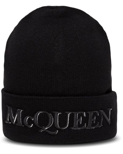 Alexander McQueen Wool And Cashmere Hat With Logo - Black
