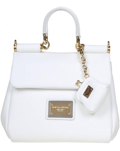Dolce & Gabbana 'sicily Small' Leather Handbag With Logo Plate Woman in  Natural