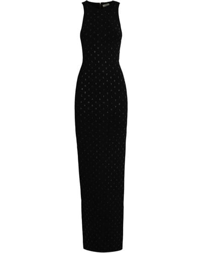Elisabetta Franchi Viscose Knit Dress With Rhinestone Logo - Black