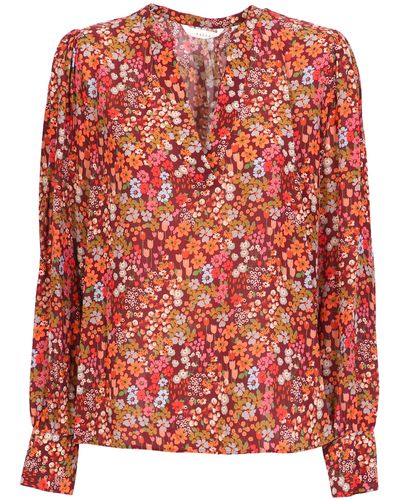 Xacus Floral Pattern Oversized Viscose Blouse - Red