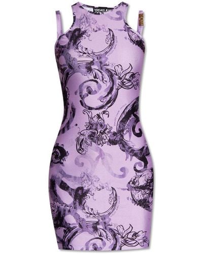 Versace Watercolour Couture-Printed Sleeveless Midi Dress - Purple