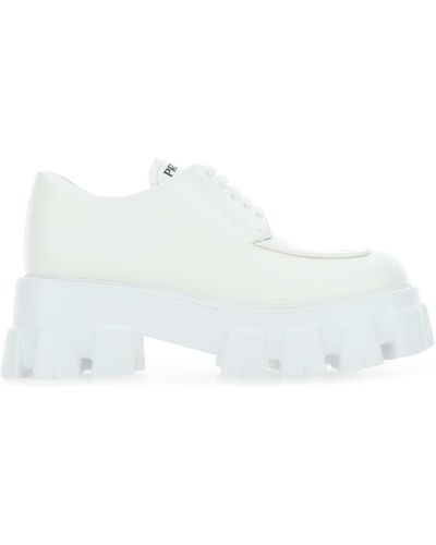 Prada Leather Monolith Lace-Up Shoes - White
