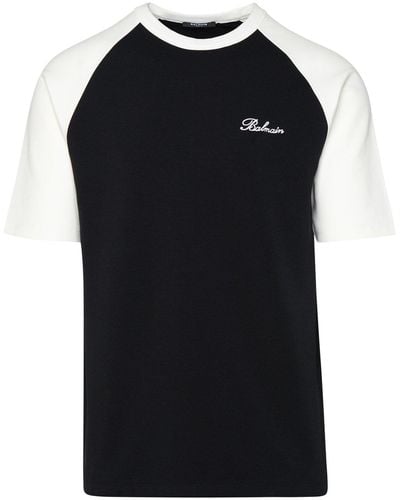 Balmain Round Neck Logo Embroidered T-shirt - Black