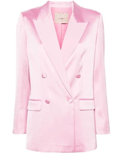 Twin Set Satin Double Breasted Jacket - Pink