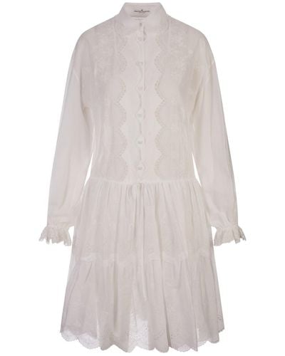 Ermanno Scervino Midi Shirt Dress With Flower Embroidery - White