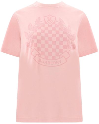 Burberry Crew Neck Short Sleeve Cotton T-shirts - Pink