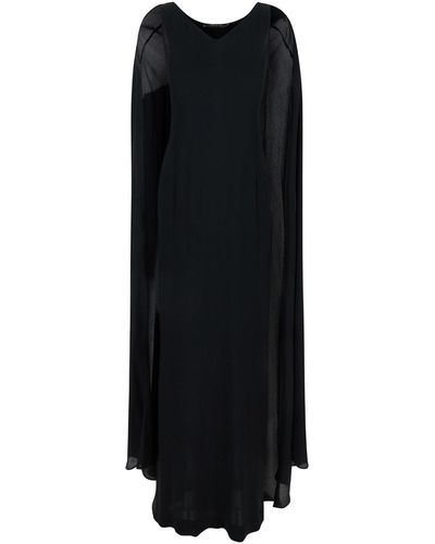 FEDERICA TOSI Semi-Transparent Crew Neck Long Dress - Black