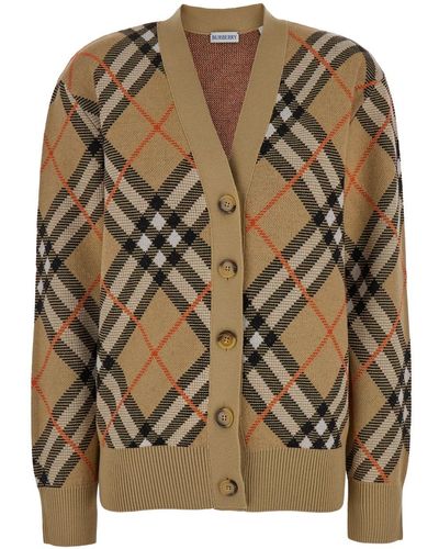 Burberry Cardigan With Check Motif - Brown