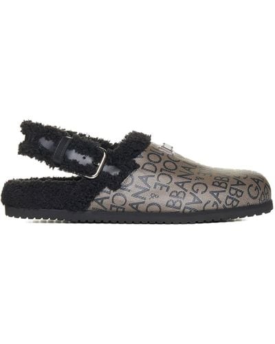Dolce & Gabbana Jacquard, Shearling And Leather Mules - White