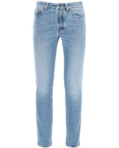 Marcelo Burlon Slim Jeans With Fire Cross Print - Blue