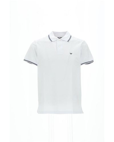 Emporio Armani Logo Embroidered Short Sleeved Polo Shirt - White