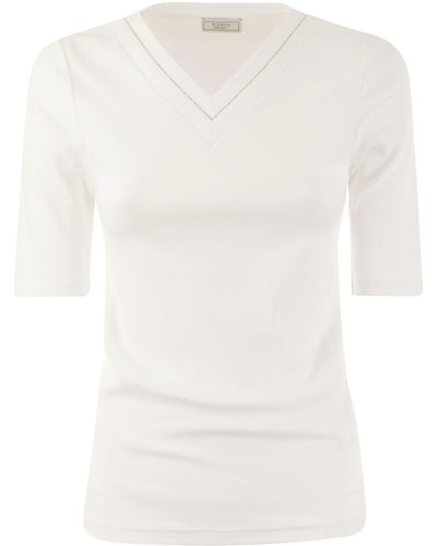 Peserico V-Neck Short-Sleeved T-Shirt - White