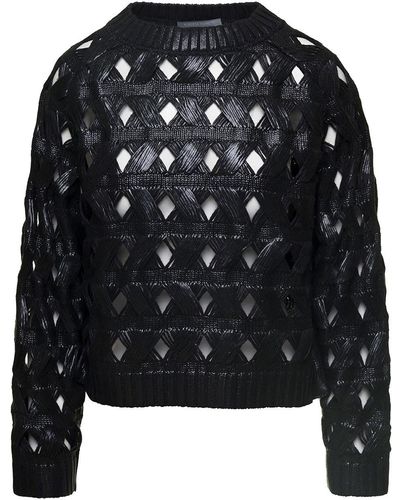 Alberta Ferretti Black Crewneck Sweater With Geometric Cut-outs In Cotton Blend Woman