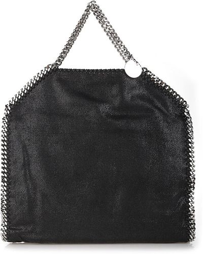 Stella McCartney Falabella Foldover Black Tote In Shaggy Deer Fabric