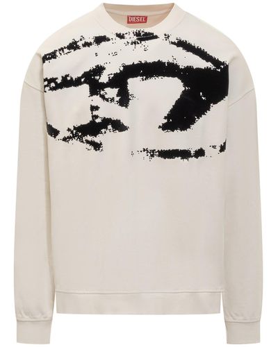 DIESEL S-Boxt-N5 Sweatshirt With Distressed Flocked Logo - White