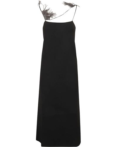 Jil Sander Feather-trim Square Neck Slip Dress - Black