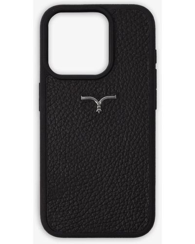 Larusmiani Calf Leather Cover For Iphone 15 Accessory - Black