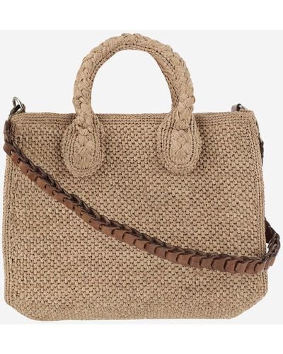 IBELIV Raffia Bag With Leather Details - Brown