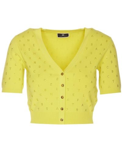 Elisabetta Franchi Cedar Cropped Cardigan With Rhinestones - Yellow