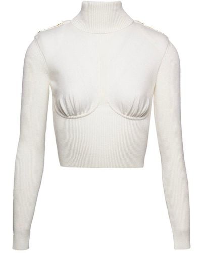 Elisabetta Franchi Roll-neck Horsebit Knitted Jumper - White