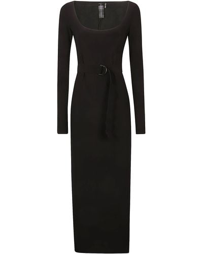Norma Kamali Long Sleeve Side Slit Dress - Black