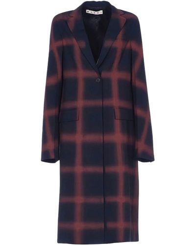 Marni Wool Check Coat - Blue