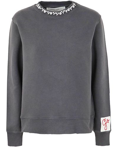 Golden Goose Golden W`s Regular Sweatshirt Distressed Cotton Jersey With Embroidery Clothing - Gray