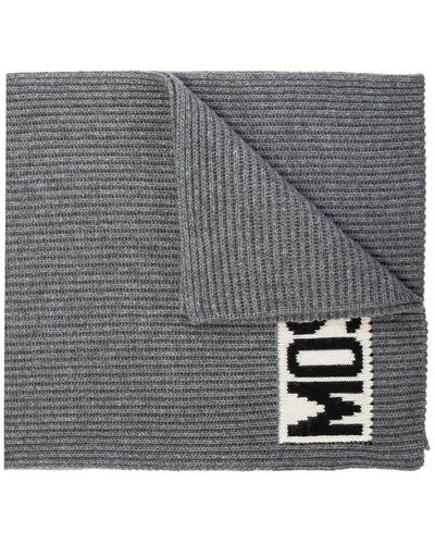 Moschino Logo Intarsia-Knit Scarf - Gray