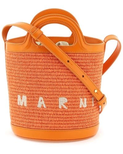 Marni Raffia And Leather Tropicalia Bucket Bag - Orange