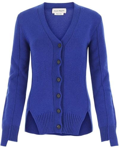 Alexander McQueen V-neck Cashmere Knitted Cardigan - Blue