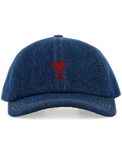 Ami Paris Ami-De-Coeur-Motif Denim Hat - Blue