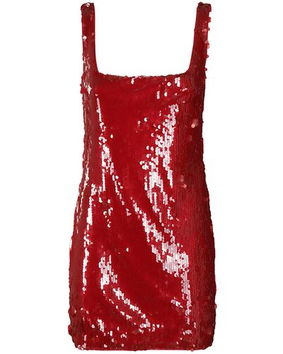 STAUD Eclipse Sequinned Square Neck Mini Dress - Red