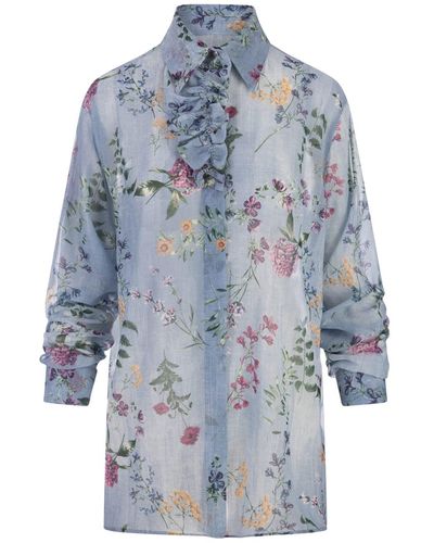 Ermanno Scervino Soft Shirt With Floral Print - Blue