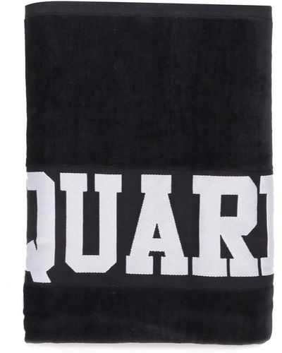 DSquared² Logo Cotton Beach Towel - Black