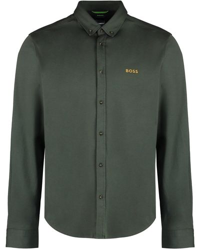 BOSS Button-Down Collar Cotton Shirt - Green