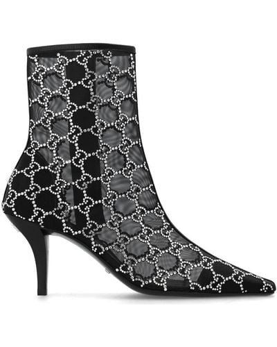 Gucci Gg Crystals-Embellished Pointed-Toe Ankle Boots - Black