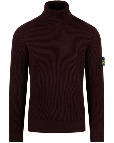 Stone Island Compass-patch Roll-neck Knitted Sweater - Red