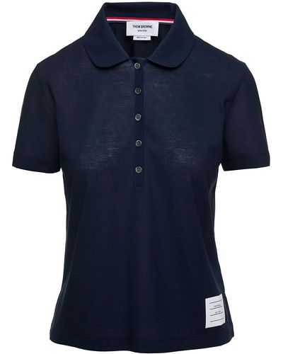 Thom Browne Blue Polo Shirt With Peter-pan Collar And Logo Patch In Cotton Woman