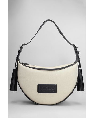 KENZO Hobo 18 Shoulder Bag In Black Cotton - White