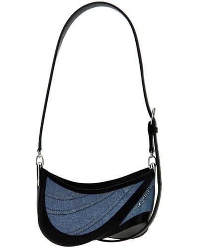 Mugler Small Denim Spiral Curve 01 Shoulder Bags - Blue