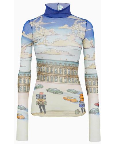 Casablancabrand Printed Mesh Turtle Neck Sweater - Blue