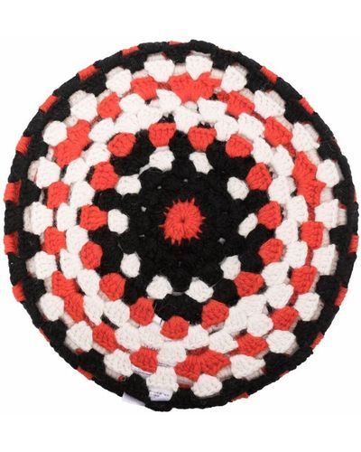 Ganni Colour-block Crochet Beret - Red