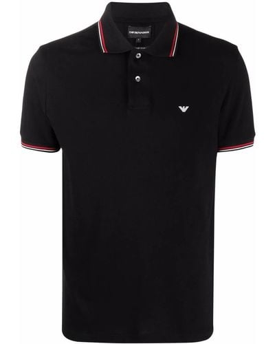 Emporio Armani Slim-fit Stretch Piqué Polo Shirt With Micro Eagle - Black