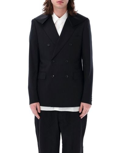Comme des Garçons Double-Breasted Blazer With Satin Collar - Blue